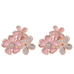 Cubic Zirconia & 18K Rose Gold-Plated Flower Stud Earrings