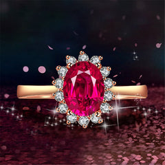Red Crystal & cubic zirconia Floral Edge Adjustable Ring - streetregion