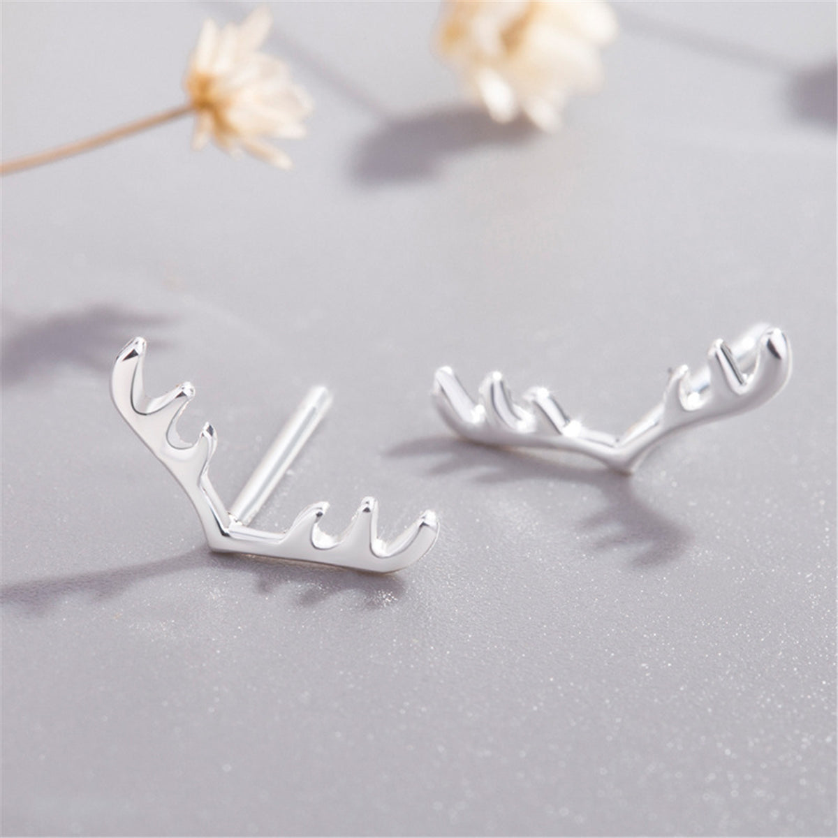 Silver-Plated Antler Stud Earrings