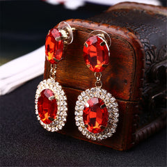 Red Crystal & Cubic Zirconia Oval Tiered Drop Earrings