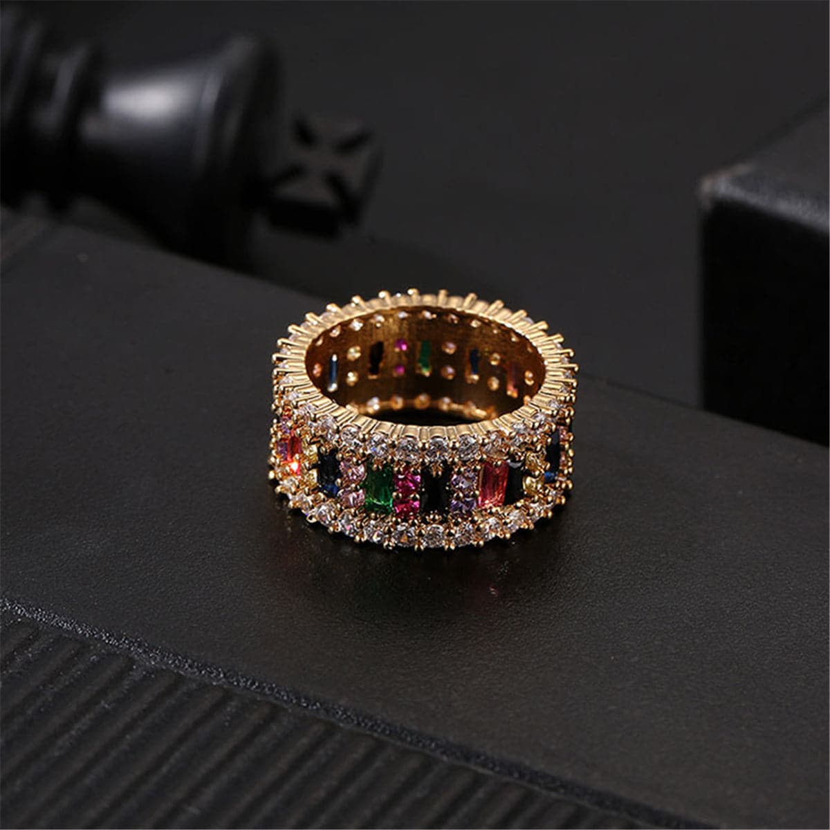Rainbow Crystal & Cubic Zirconia Baguette Prong Band Ring