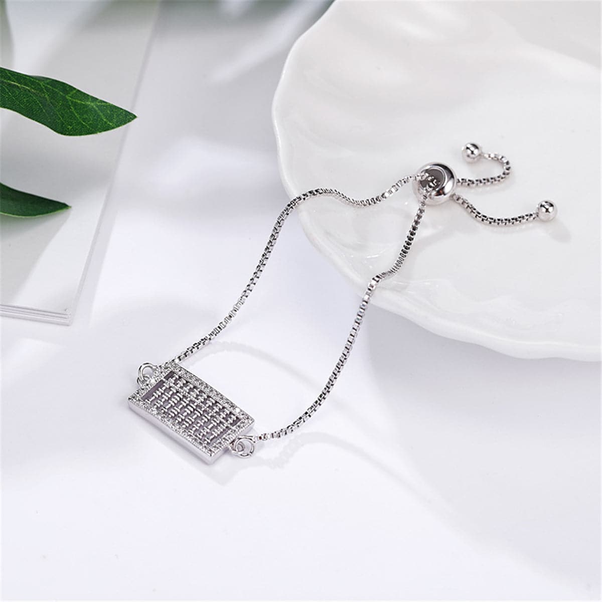 Cubic Zirconia & Silver-Plated Abacus Charm Adjustable Bracelet