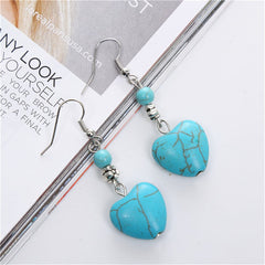 Turquoise & Silver-Plated Heart Drop Earrings