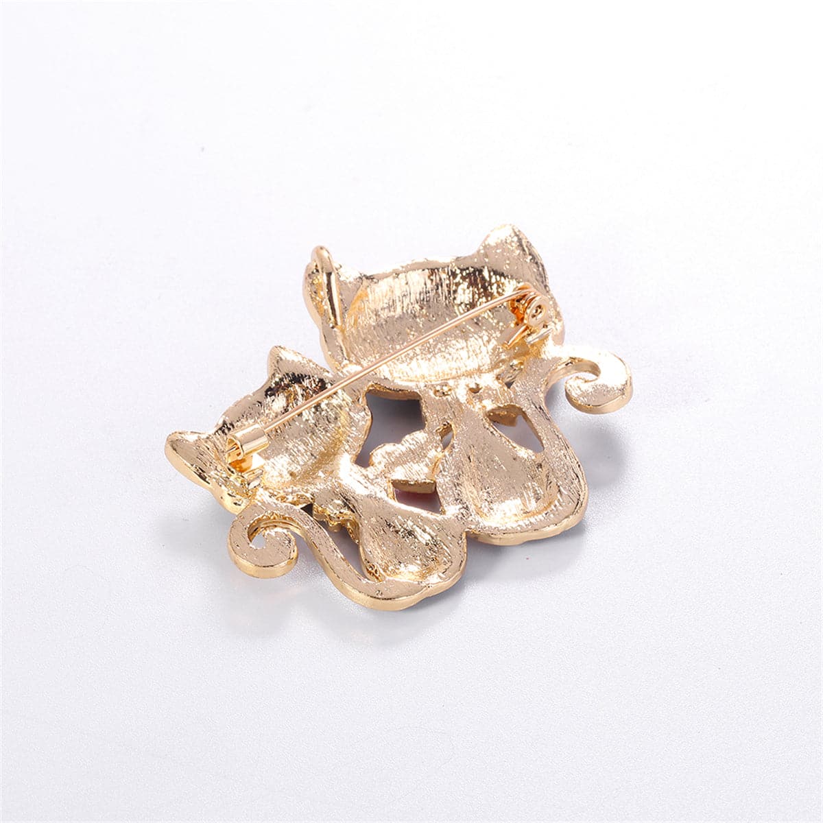 Black Enamel and 18K Gold-Plated Double-Cat Brooch, gold brooch pin, vintage-inspired design, styled look