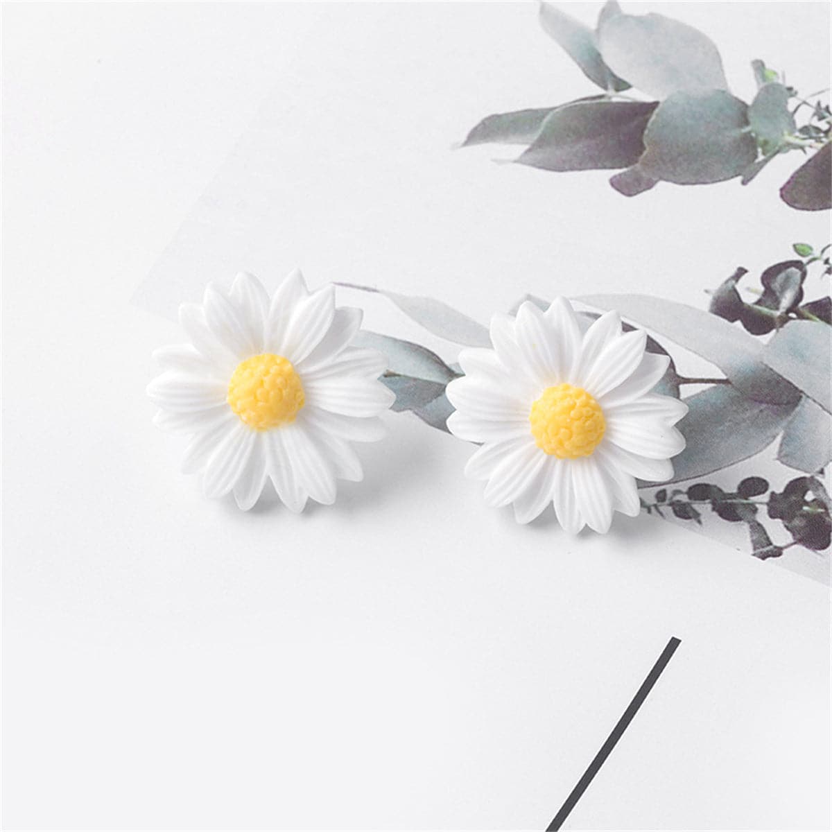 White Mum Flower Stud Earrings, stud earrings for women, dainty minimalist design, detail close-up