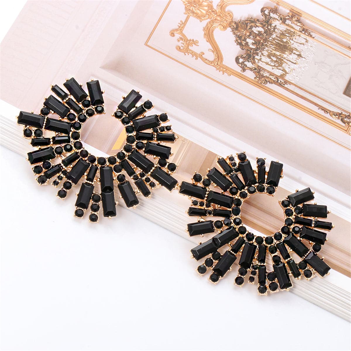 Black Cubic Zirconia & 18K Gold-Plated Stud Earring