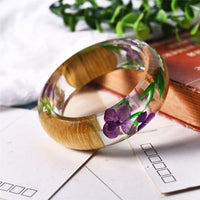 Purple Dried Flower Wooden Bangle