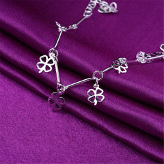 Silver-Plated Open Clover Charm Anklet