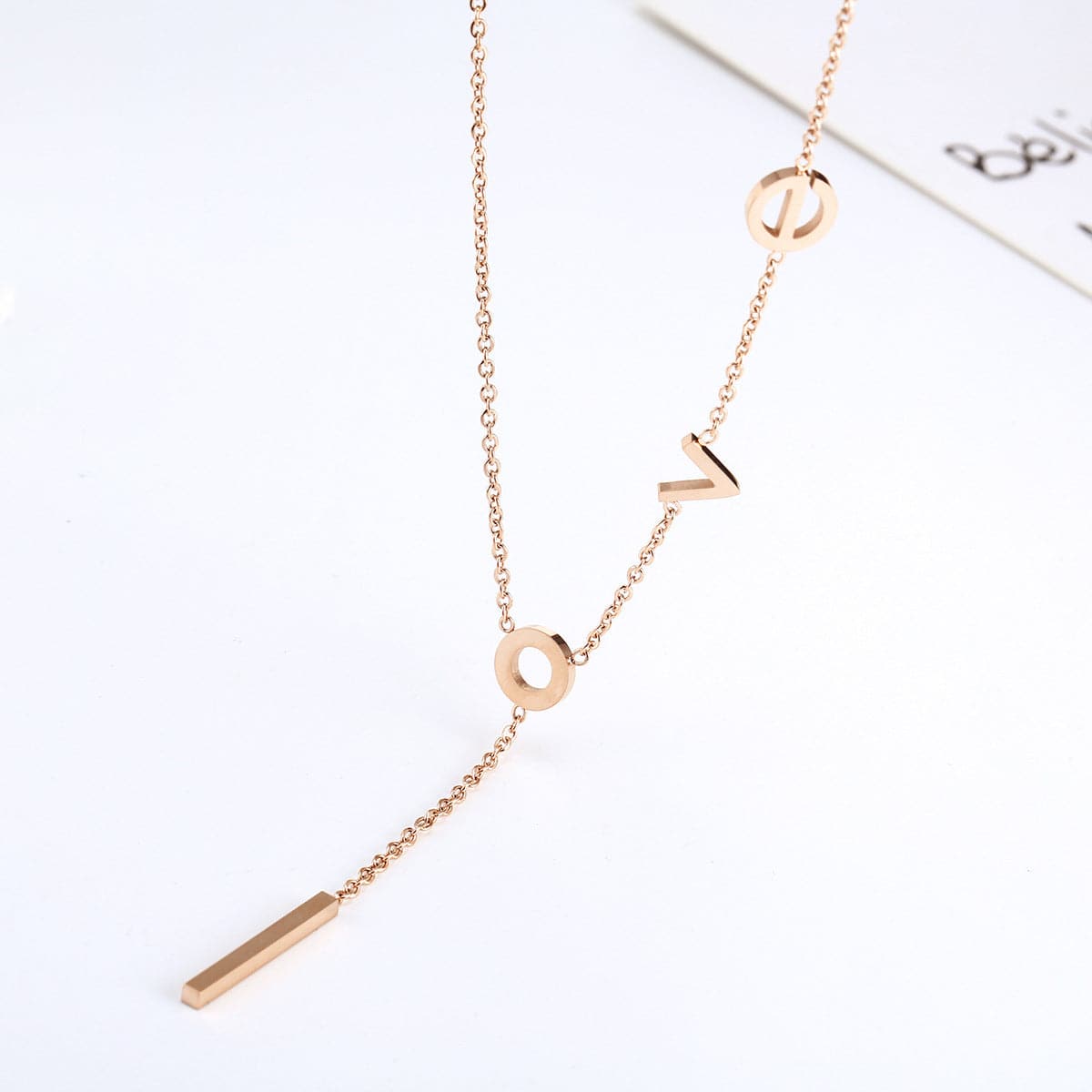 18K Rose Gold-Plated 'Love' Lariat Necklace