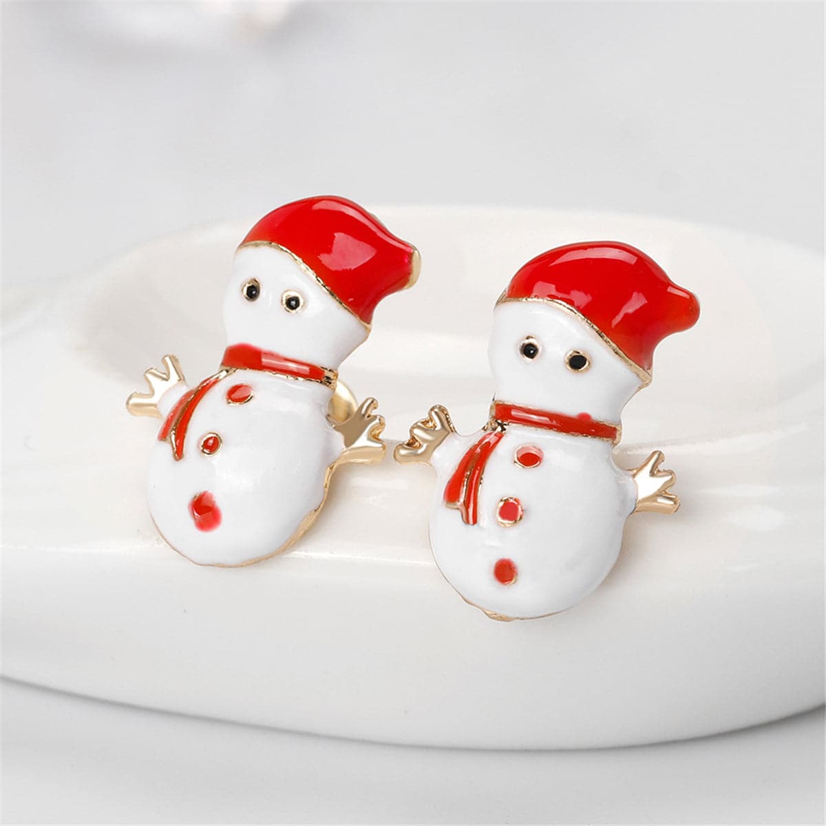 White and Bundled Snowman Stud Earrings, stud earrings for women, botanical inspired, front view