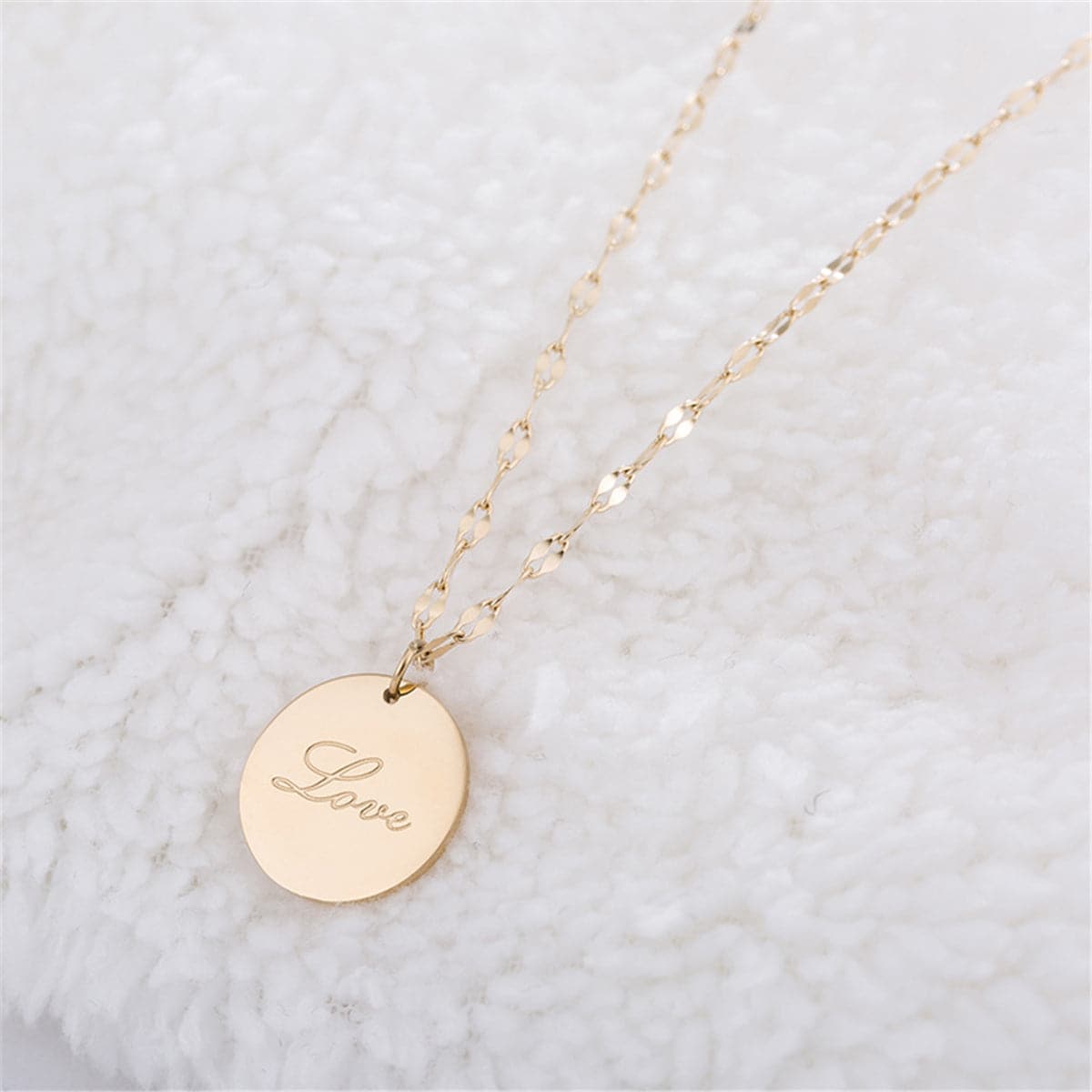 18K Rose Gold-Plated 'Love' Pendant Necklace, rose gold pendant necklace for women, vintage-inspired design, front view