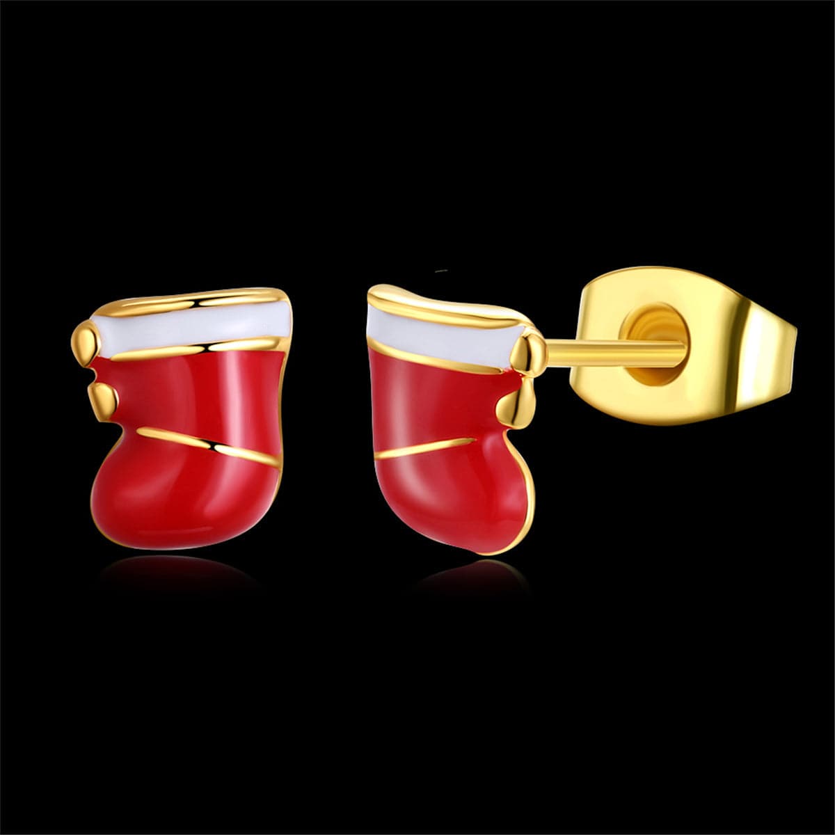 Red Enamel & 18K Gold-Plated Christmas Boot Stud Earrings