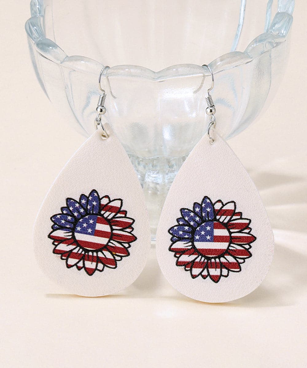 White and Red Polystyrene Stars and Stripes Sunflower Drop Earrings, drop earrings for women, side view