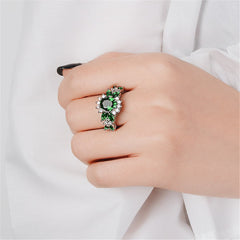 Green cubic zirconia & Crystal Floral Ring - streetregion