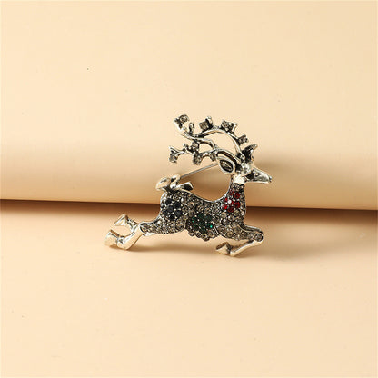 Cubic Zirconia and Silver-Plated Reindeer Brooch, silver brooch pin, botanical inspired, detail close-up