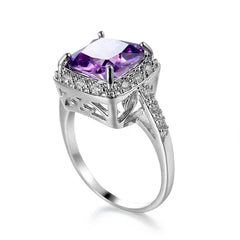 Purple Crystal & Cubic Zirconia Halo Princess-Cut Ring