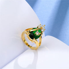 Green Crystal & cubic zirconia Oval-Cut Ring - streetregion
