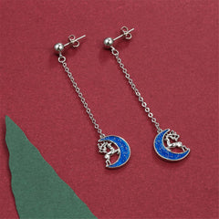 Cubic Zirconia & Sterling Silver Reindeer Moon Drop Earrings