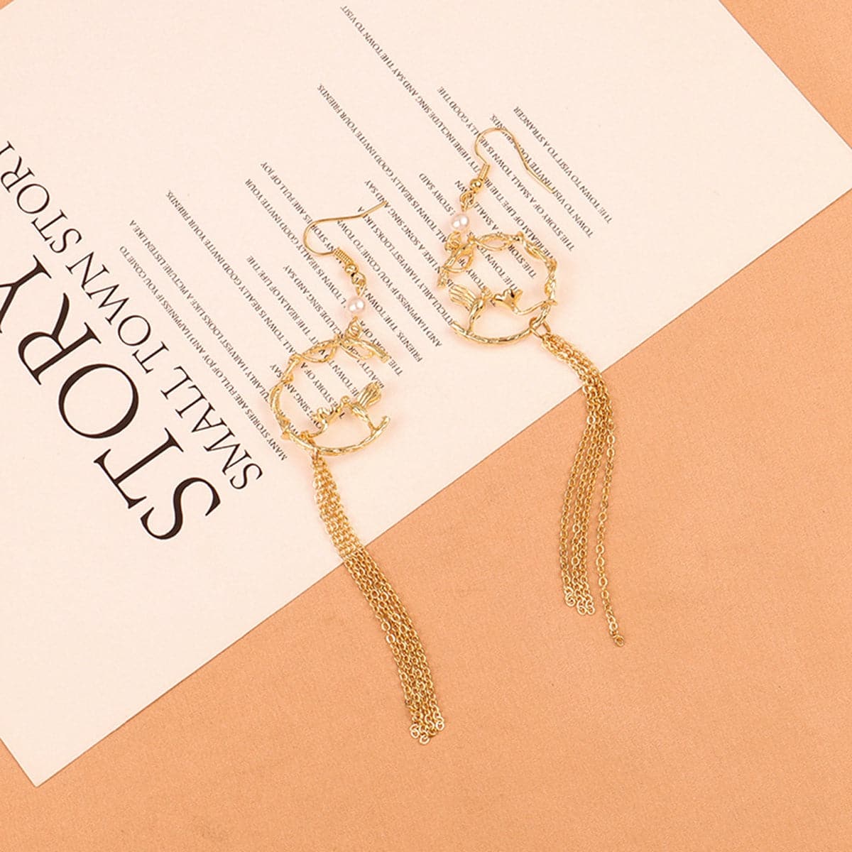 Pearl & 18K Gold-Plated Bird Tassel Drop Earrings