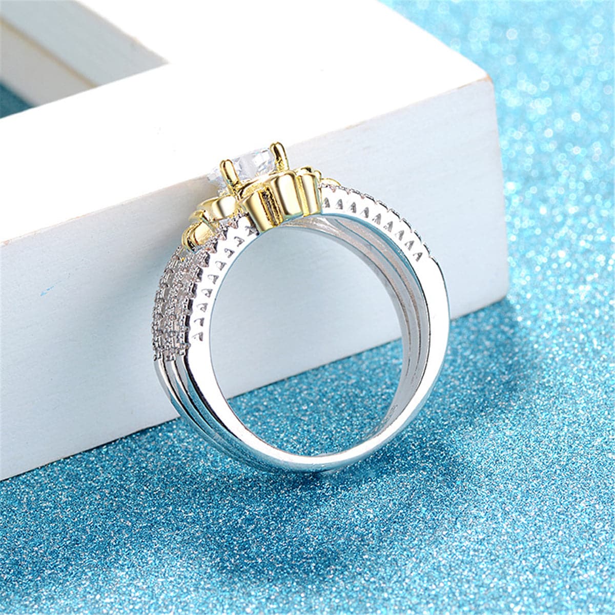 Cubic Zirconia & Two-Tone Claddagh Band Ring