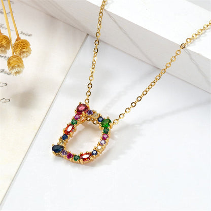 Red Multicolor Crystal and Cubic Zirconia Letter D Pendant Necklace, pendant necklace for women, everyday style, front view