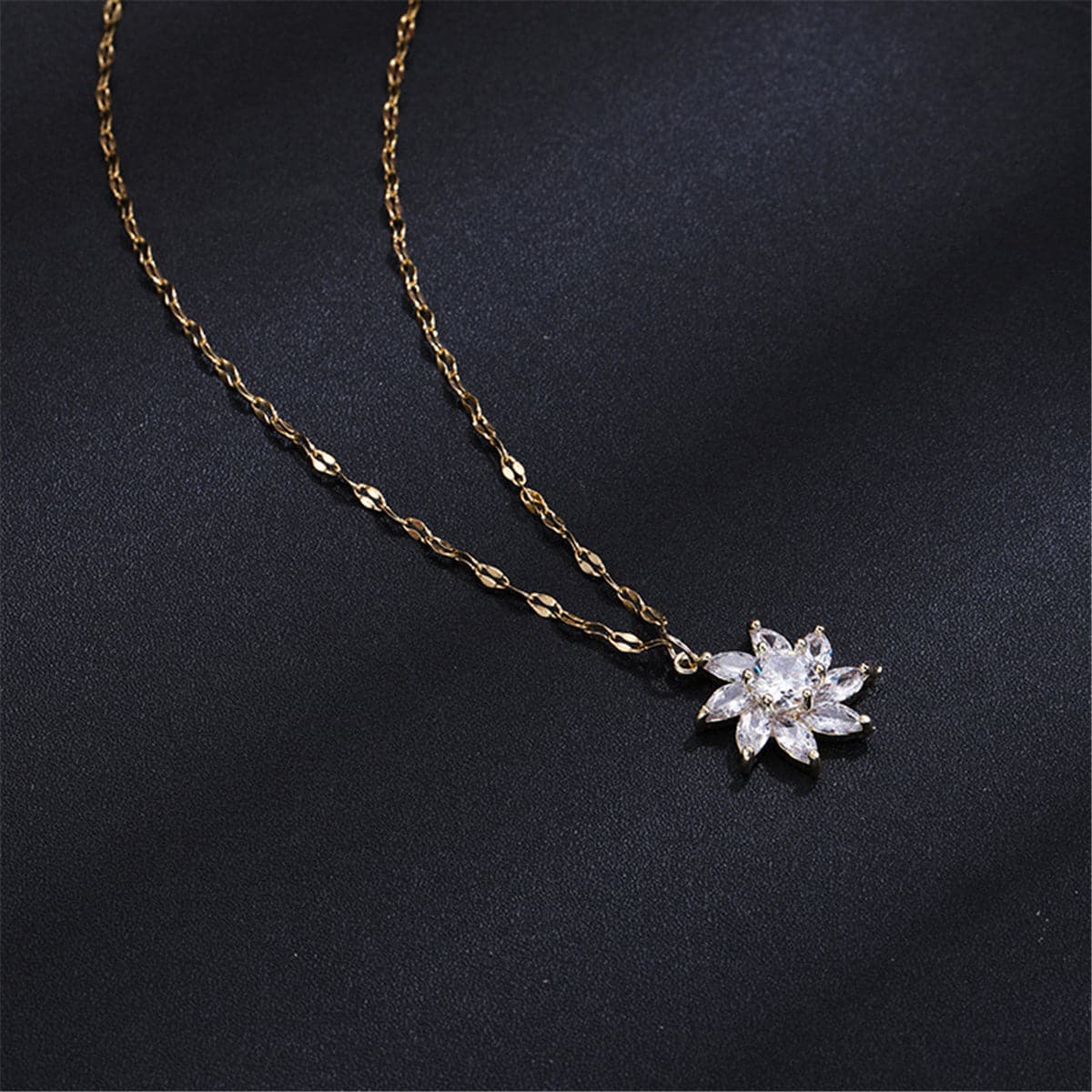 Crystal & 18K Gold-Plated Flower Pendant Necklace
