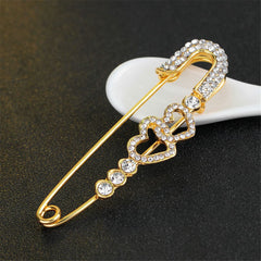 Cubic Zirconia & 18K Gold-Plated Open Heart Pin Brooch