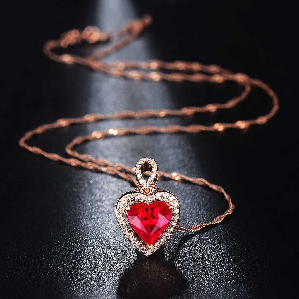 Red Crystal & Cubic Zirconia 18K Rose Gold-Plated Heart Halo Pendant Necklace