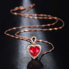 Red Crystal & Cubic Zirconia 18K Rose Gold-Plated Heart Halo Pendant Necklace