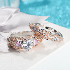 Cubic Zirconia & Crystal Two-Tone Claddagh Ring Set