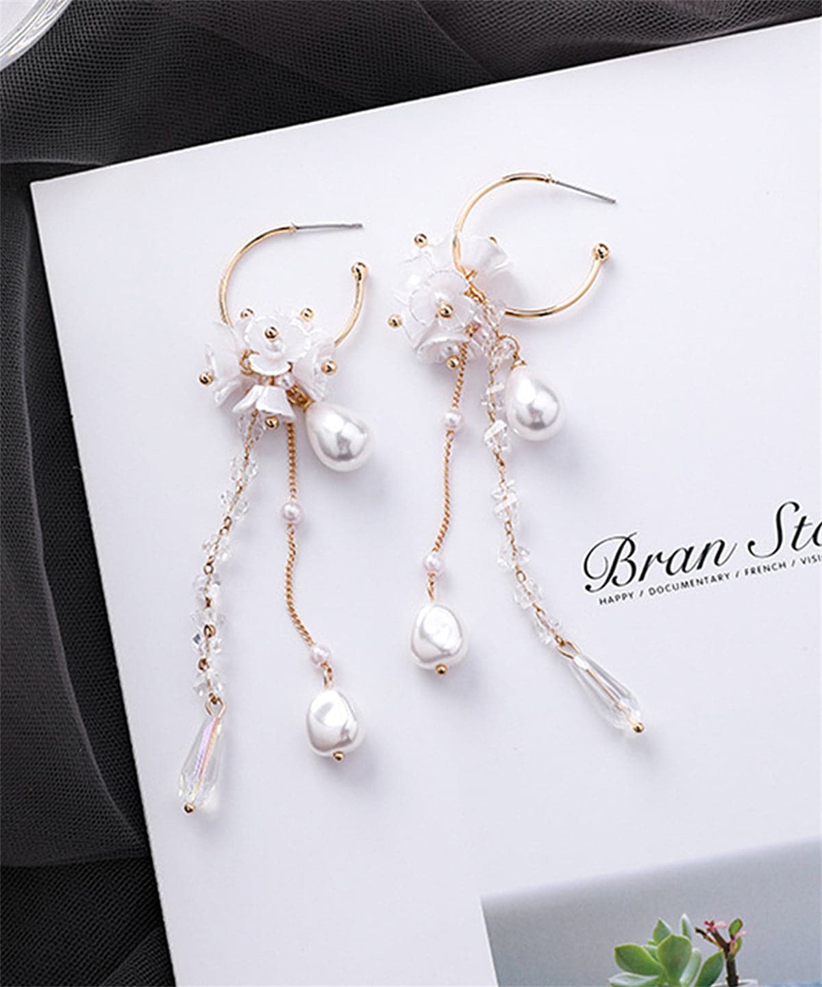 Pearl & Crystal 18K Gold-Plated Floral Tassel Drop Earrings