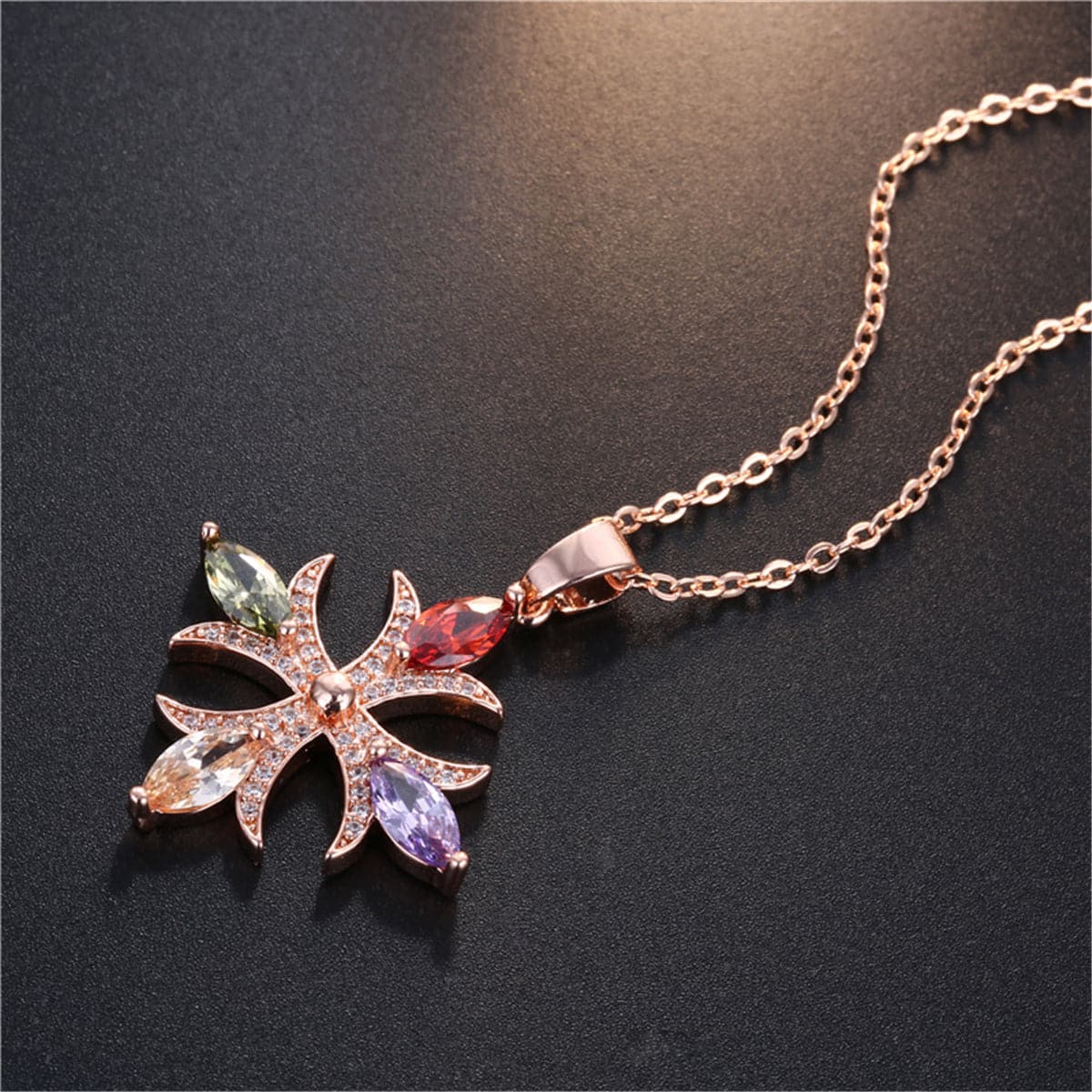 Multicolor Crystal & Cubic Zirconia Botany Cross Pendant Necklace