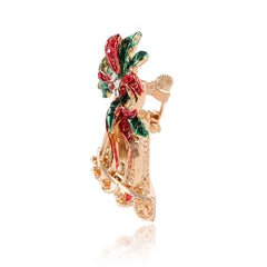 Cubic Zirconia & Enamel 18K Gold-Plated Christmas Bow Bell Brooch