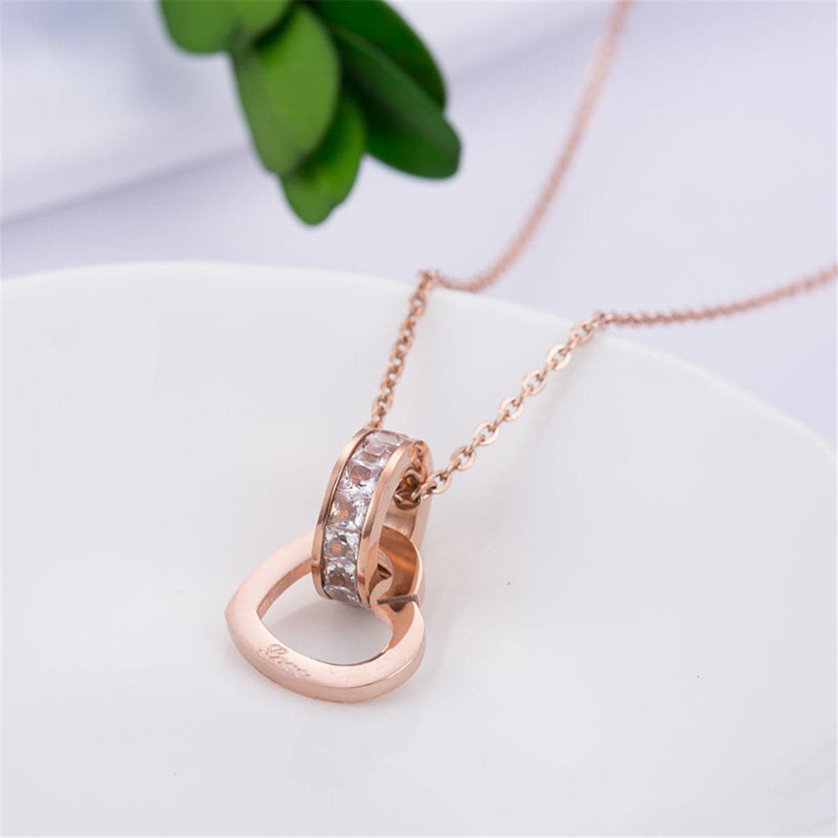 cubic zirconia & 18k Rose Gold-Plated Circle & Heart Pendant Necklace - streetregion
