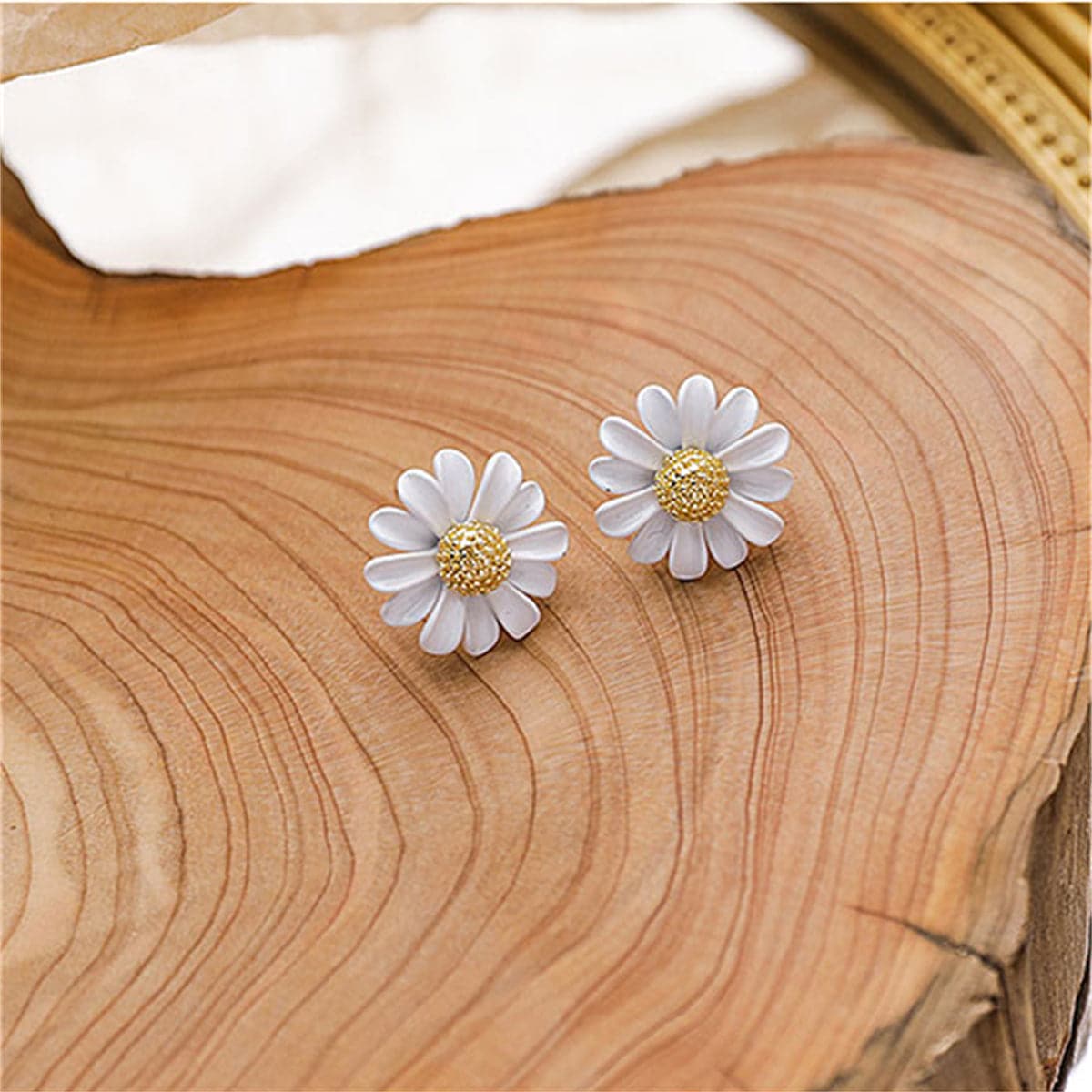 Enamel and 18K Gold-Plated Flower Stud Earrings, gold stud earrings for women, vintage-inspired design, side view