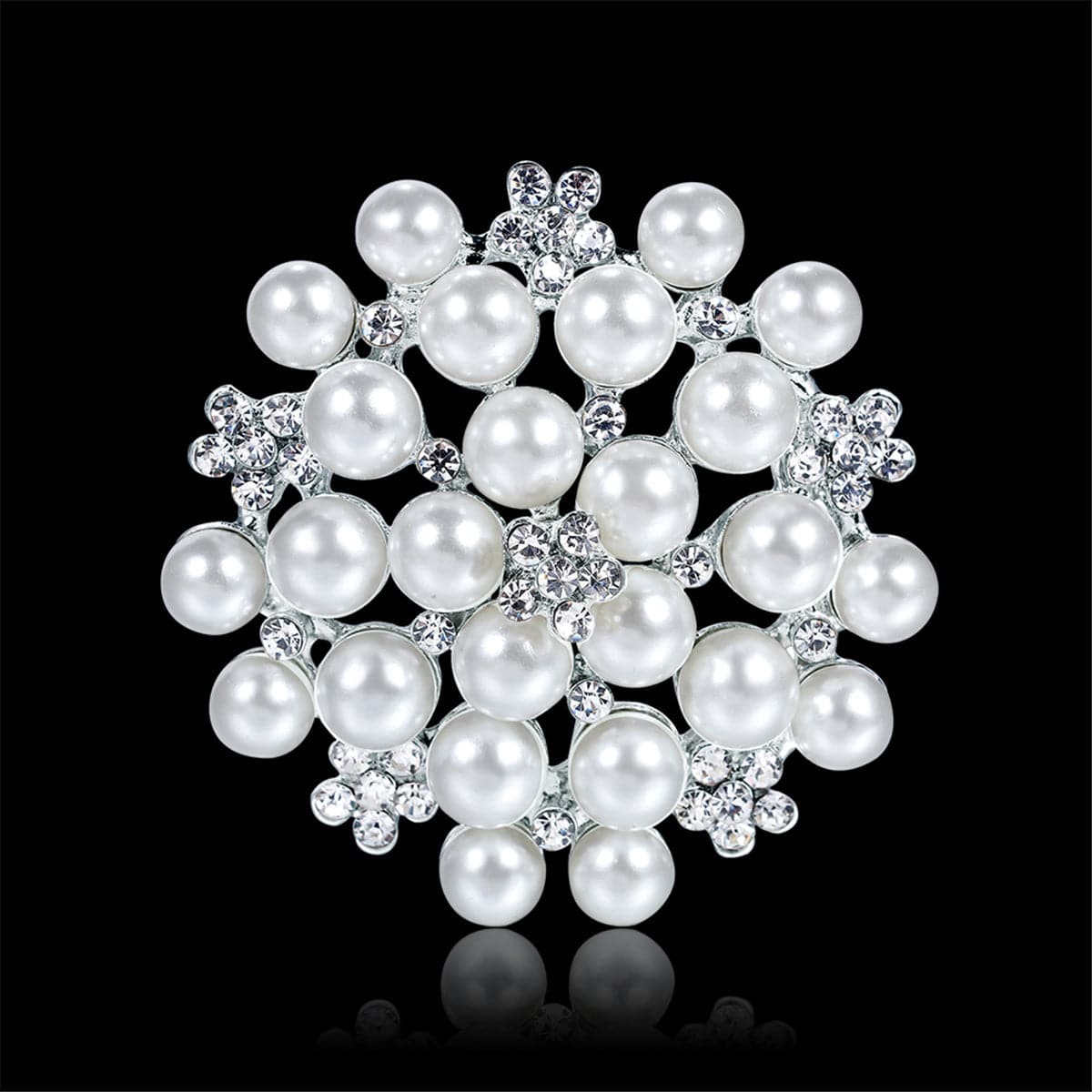 Pearl & Cubic Zirconia Silver-Plated Flower Brooch