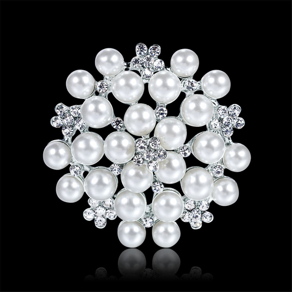 Pearl and Cubic Zirconia Silver-Plated Flower Brooch, silver brooch pin, dainty minimalist design, lifestyle look