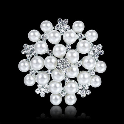 Pearl and Cubic Zirconia Silver-Plated Flower Brooch, silver brooch pin, dainty minimalist design, lifestyle look