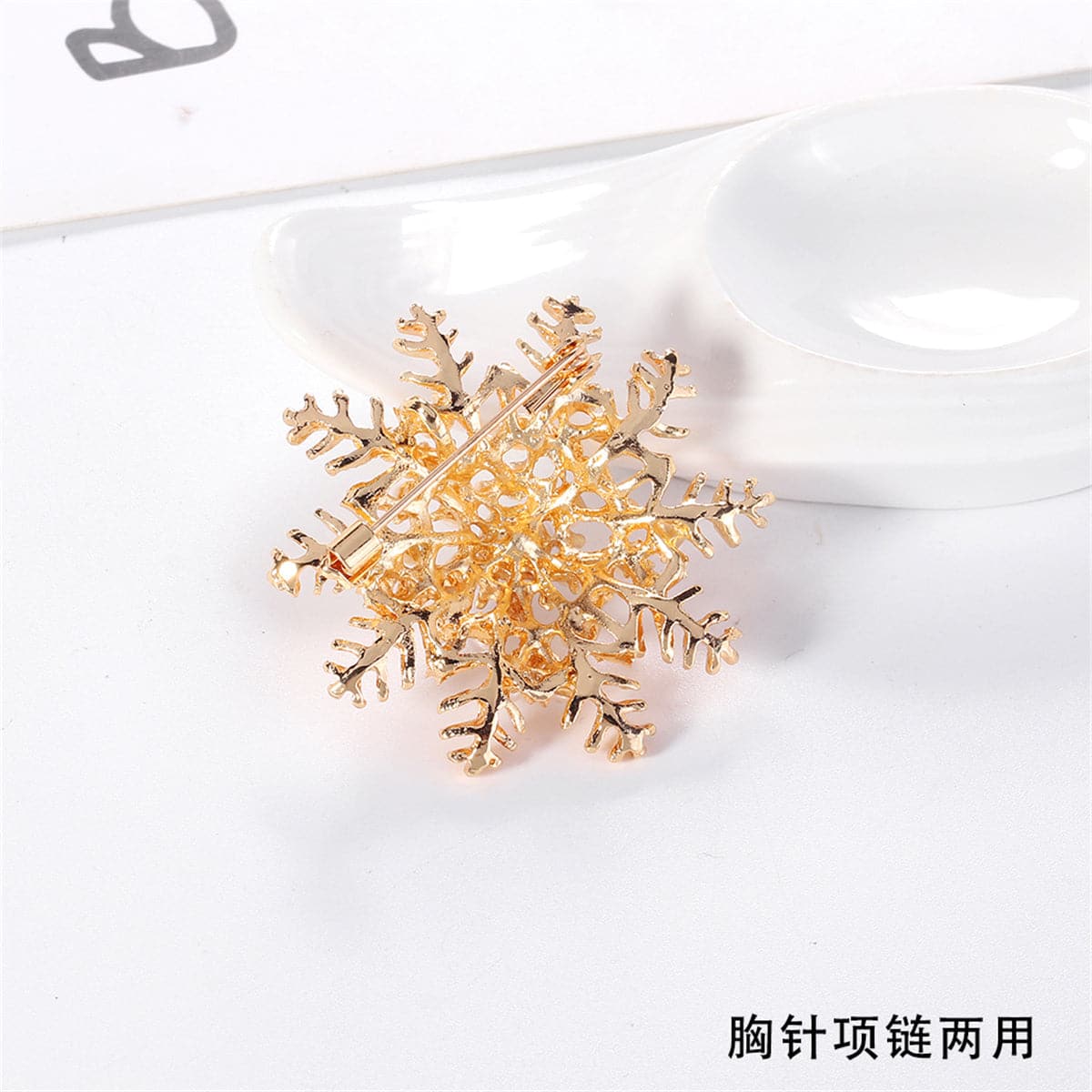 Pearl and 18K Gold-Plated Snowflake Brooch, gold brooch pin, everyday style, styled look
