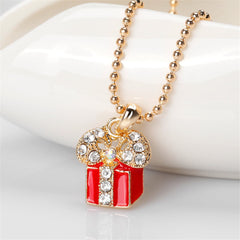 Cubic Zirconia & Enamel 18K Gold-Plated Gift Box Pendant Necklace