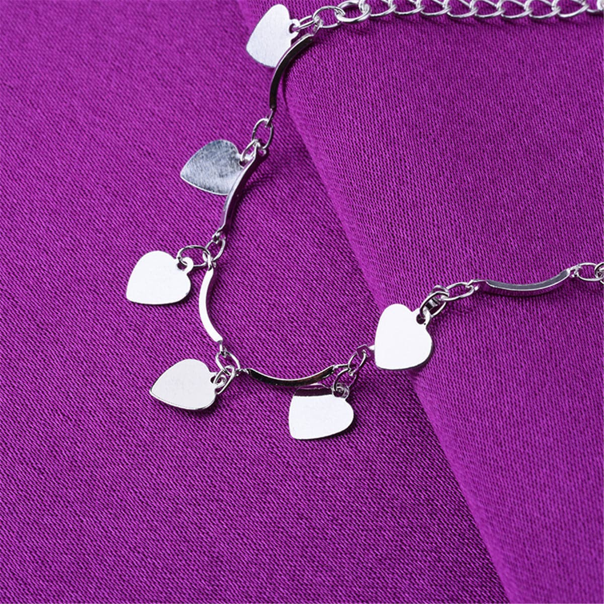 Silver-Plated Heart Station Anklet