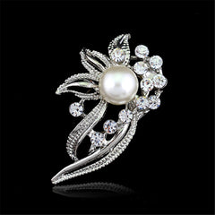 Pearl & Cubic Zirconia Silver-Plated Botany Brooch