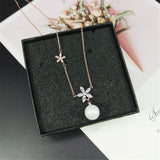 Crystal & Imitation Pearl Double Flower Pendant Necklace - streetregion