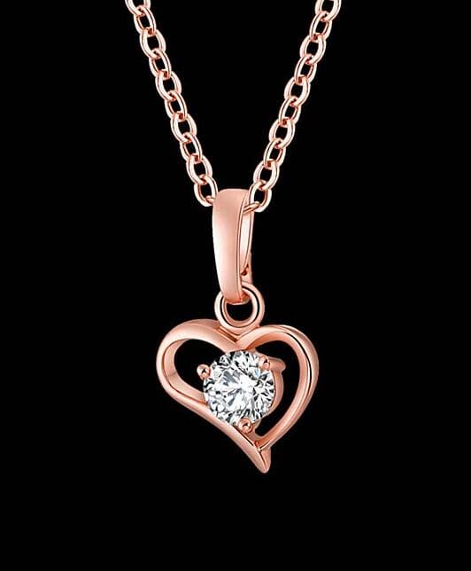 Cubic Zirconia & 18K Rose Gold-Plated Heart Pendant Necklace