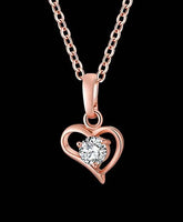 Cubic Zirconia & 18k Rose Gold-Plated Heart Pendant Necklace