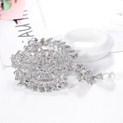 Clear Cubic Zirconia and Silver-Plated Botany Bow Brooch, silver brooch pin, vintage-inspired design, side view