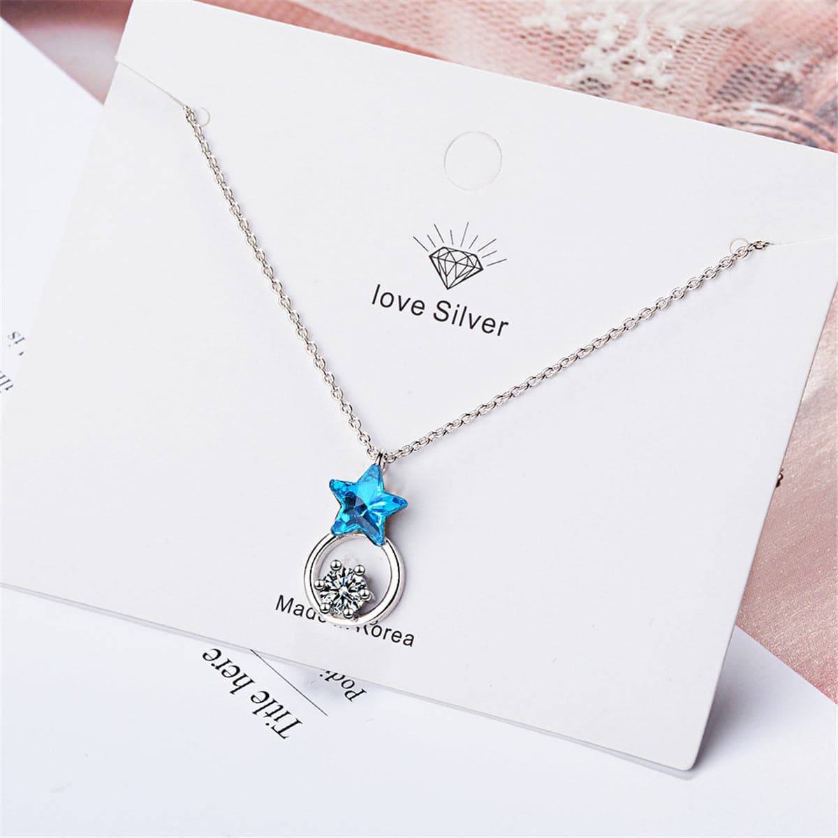 Blue Crystal & cubic zirconia Star Ring Pendant Necklace - streetregion
