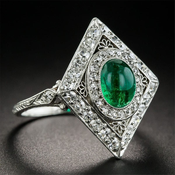 winnaar evenwicht Meditatief Green Cubic Zirconia & Silvertone Vintage-Inspired Rhombus Ring – ST.REGION winnaar evenwicht Meditatief Green Cubic Zirconia & Silvertone Vintage-Inspired Rhombus Ring – ST.REGION