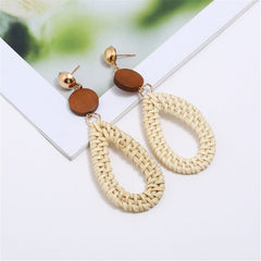 Dark Wood & Light Rattan Teardrop Earrings