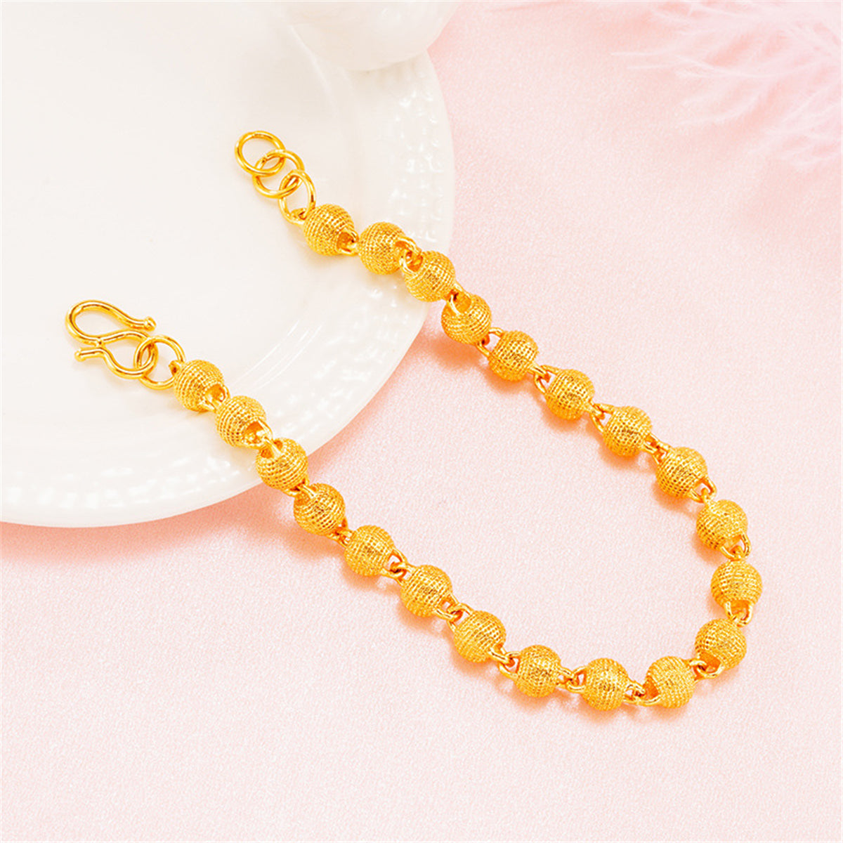 24K Gold-Plated Frosted Bead Bracelet, gold bracelet for women, elegant gift for her, lifestyle look